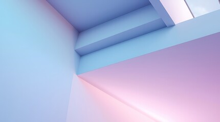 Obraz premium Precise architectural color photography with gentle soft light, pastel blue, violet, purple, lilac, lavender, green, turquoise, agua, teal, and white abstract background with color gradient ombre