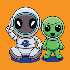 Colorful Cosmic Adventure with a Happy Astronaut and Cute Alien on an Alien Planet