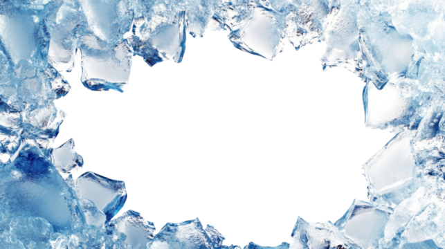 Ice frame surrounding transparent background creating refreshing design element