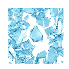 Obraz premium Set of shattered glass fragments top-down isolated on transparent background