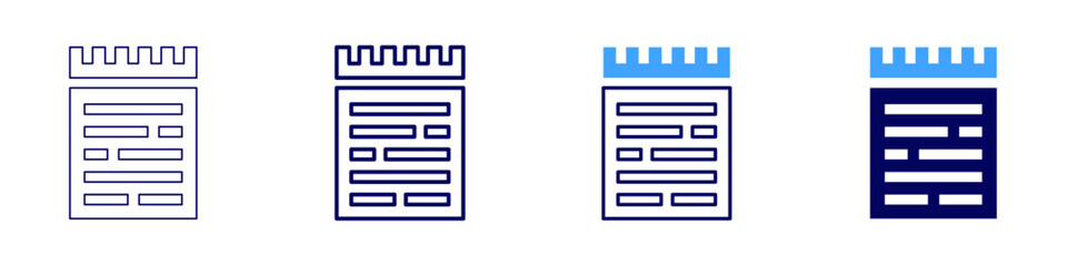 Note icon in 4 different styles. Thin Line, Line, Bold, and Bold Line. Duotone style. Editable stroke