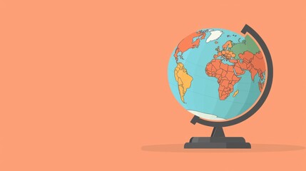 Colorful globe on a stand against a bright orange background.