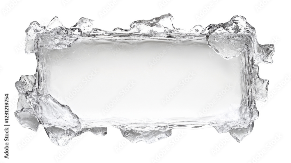 Poster realistic horizontally oriented ice frame with transparent background surrounding white area