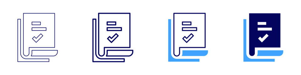 Resume template icon in 4 different styles. Thin Line, Line, Bold, and Bold Line. Duotone style. Editable stroke