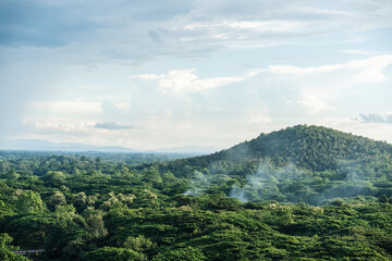 Fototapeta premium A stunning view of mountains and trees, offering a peaceful, natural environment.Ideal for relaxation,enjoying fresh air,experiencing beauty of nature while promoting mental well-being tranquility