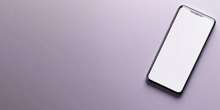 A sleek smartphone with a blank screen rests on a minimalist purple surface, showcasing modern design and simplicity.