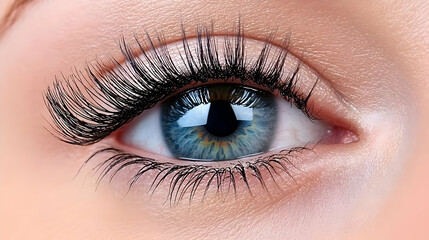 Obraz premium Close-up blue eye with long lashes. Beauty, cosmetic use