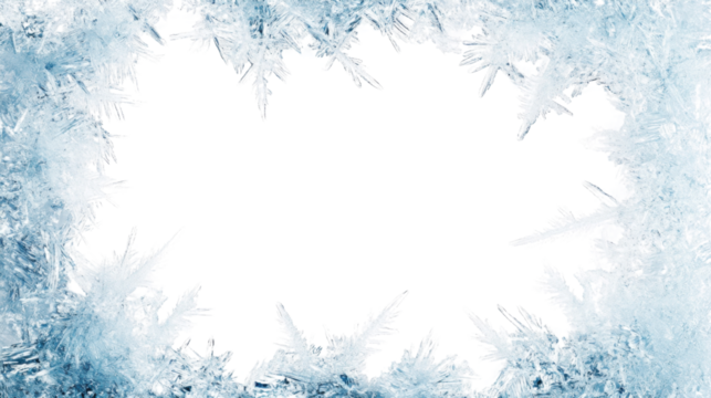 Frozen ice crystals frame on transparent background
