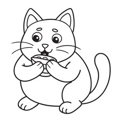 Adorable Cat Eating a Cookie Illustration in Black and White for Kids' Coloring Pages