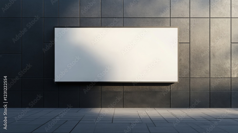 Poster a minimalist blank billboard on a dark wall, emphasizing simplicity and potential for advertising or
