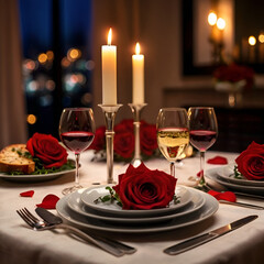 Romantic Candle it Dinner Table for Valentine's Day