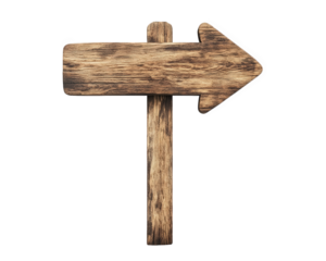 blank wooden arrow signpost pointing right, isolated on transparency background, perfect for directional guidance or decoration
