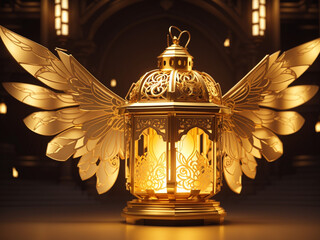 A digital image of a lantern with detailed gold and white wings is displayed.