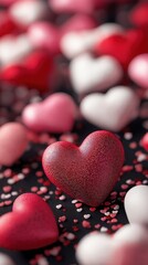 Obraz premium Glowing Heart Candies with Bokeh Lights - Romantic Valentine's Day Background