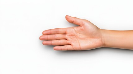 Naklejka premium Open Hand Reaching Out Against White Background A Simple and Clean Image of a Fair-Skinned Person's Hand and Forearm Extending Tow