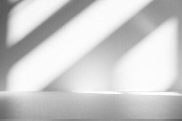 Wall interior background, studio and backdrops show products.with shadow from window color white and grey. background for text insertion and presentation product	
