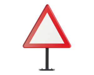 Warning traffic sign in triangular shape, isolated on transparency background, conveys caution and safety. Ideal for road safety themes