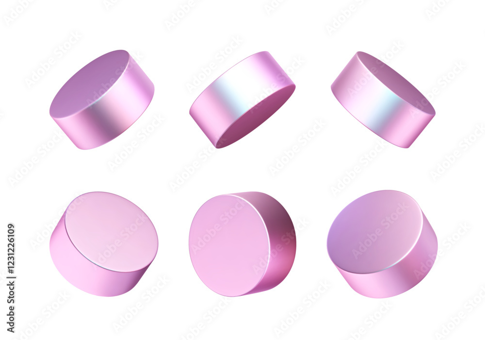 Wall mural 3d glossy bold cylinders. futuristic coins, metallic buttons. chrome circles in different angles. cl