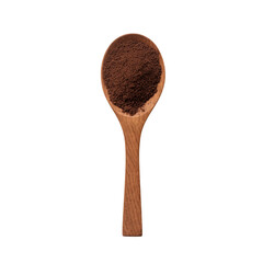 minimalist wooden spoon filled with fine coffee grounds, perfect for brewing, isolated on transparent background.