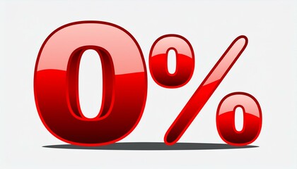 red percent sign. 0 red percent, zero percent vector illustration.
