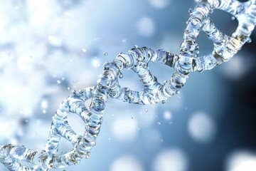 Closeup view of DNA chain immersed in clear water. 