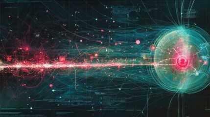 Obraz premium Abstract Teal Red Data Flow Sphere Background