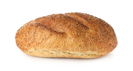 One freshly baked bread with sesame seeds isolated on white