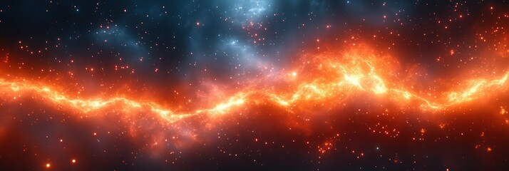 Obraz premium Cosmic Inferno: A fiery nebula dances across the expanse of space, a breathtaking spectacle of celestial energy.