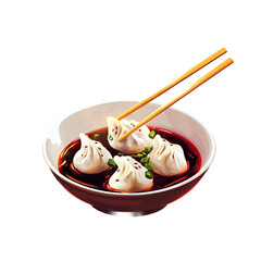 Dumpling Held with Chopsticks Isolated on Transparent Background