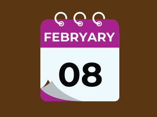 gradient and transparency concept.  february 8 calendar, tear-off calendar animation for february 8 banner Illustration isolated vector sign symbol
