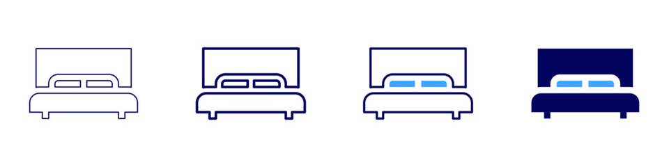 Hotel double bed icon in 4 different styles. Thin Line, Line, Bold, and Bold Line. Duotone style. Editable stroke