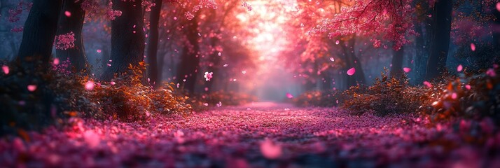 Obraz premium Enchanted Cherry Blossom Path: A Dreamlike Spring Landscape