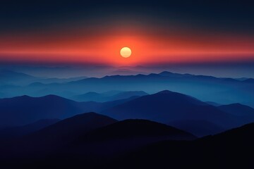 Silhouette of a mountain range during a solar eclipse, with the darkened sky creating a dramatic backdrop