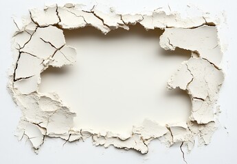 Rectangular Frame of Cracked Off White Paste on Light Background