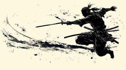 Samurai Warrior in Motion: A Dynamic Ink Art Masterpiece