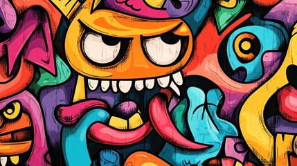 Obraz premium Colorful cartoon monster doodle art.