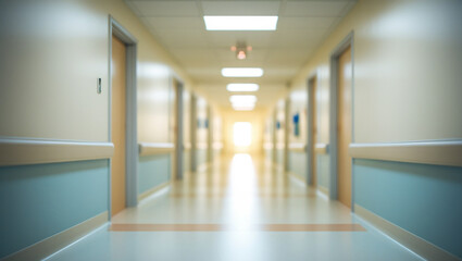 Blurred hospital corridor with soft, neutral tones for a clean space to overlay text