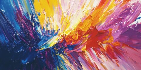Energetic abstract painting showcasing vivid colors and dynamic brush strokes, perfect for modern art enthusiasts and creative projects.