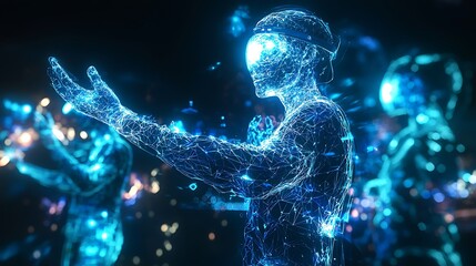 A dynamic music festival where creates glowing, lifelike holographic performers and vibrant, interactive visuals.