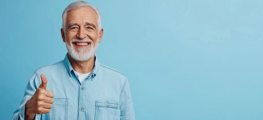 Fashionable portrait of an elderly man with thumbs up.
