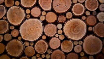 stack of wood. pile of naturial log round teak wood tree stump texture background pattern use for interior 