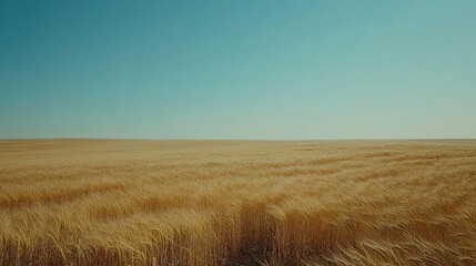 Obraz premium Golden Wheat Field Under Clear Sky, Rural Landscape, Agriculture
