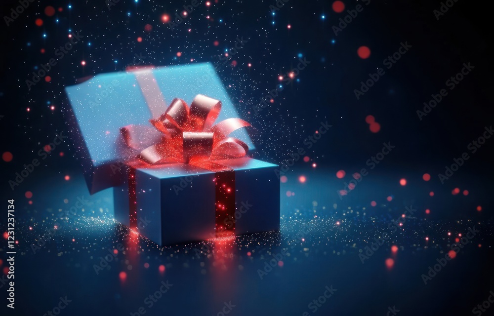 Aufkleber vibrant open gift box with magical glow on blue background 3d rendering