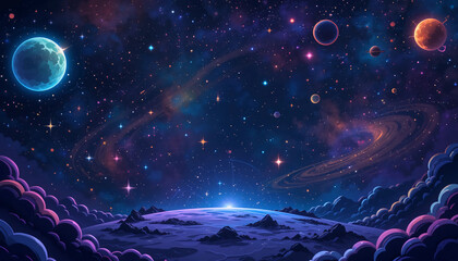 space in vector style neon color background