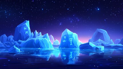 Glowing Icebergs Underneath a Starry Night Sky