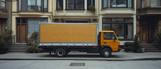 Retro Delivery Car In The Urban Environment. Illustration On The Theme Of History, Cars, Delivery And The City.   Generative AI