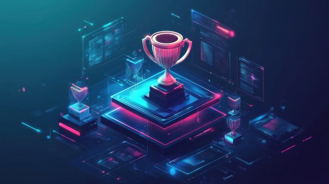 A digital interface displaying virtual trophies in a sleek and minimalistic design, Minimalist digital achievements scene, Sleek style