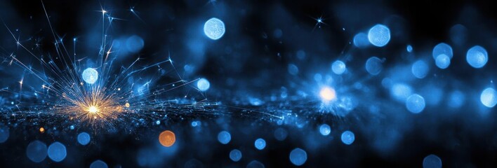 Blue Sparks Illuminating Dark Background with Chiaroscuro Lighting for Surreal New Year Celebration