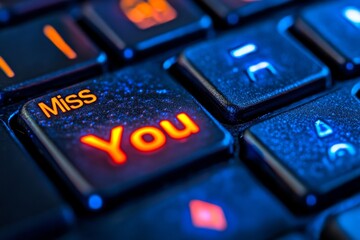 Bright Keyboard Key Displaying the Phrase 'Miss You' in Neon Colors