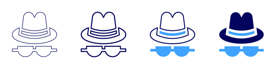 Hat and glasses icon in 4 different styles. Thin Line, Line, Bold, and Bold Line. Duotone style. Editable stroke